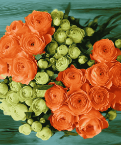 Orange and Green Rose Bouquets Diamond Painting