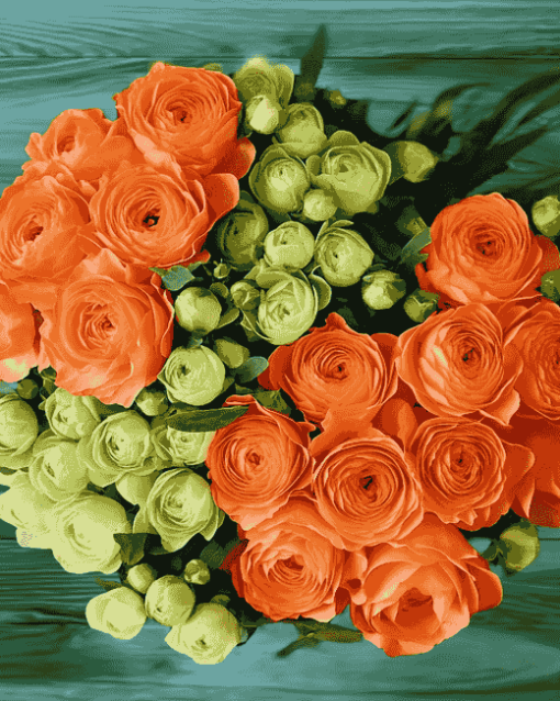 Orange and Green Rose Bouquets Diamond Painting