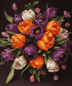 Orange and Purple Tulips Bouquet Diamond Painting