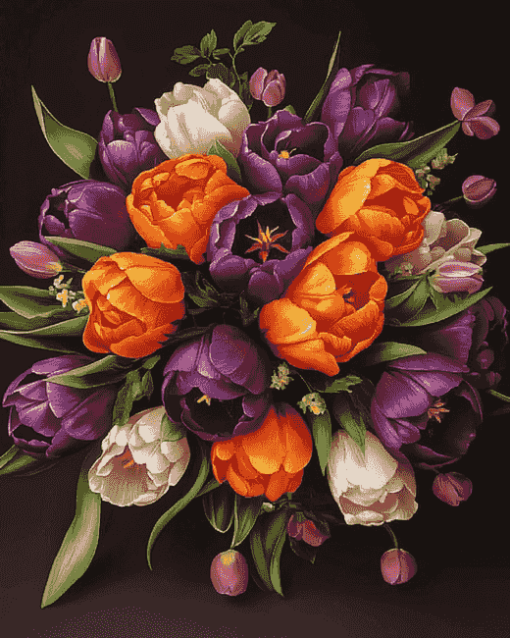 Orange and Purple Tulips Bouquet Diamond Painting