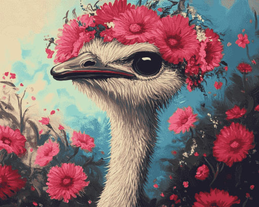 Ostrich and Flora Diamond Painting