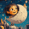 Over The Moon Cartoon Diamond Painting