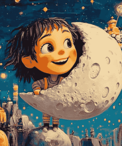 Over The Moon Cartoon Diamond Painting