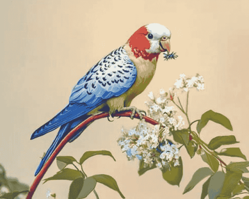 Pale Headed Rosella and Flowers Diamond Painting