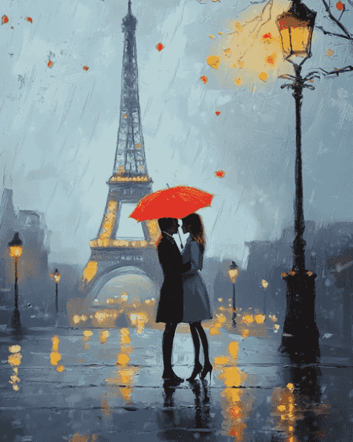 Paris Romance in the Rain Diamond Painting