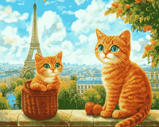 Parisian Orange Cats Diamond Painting