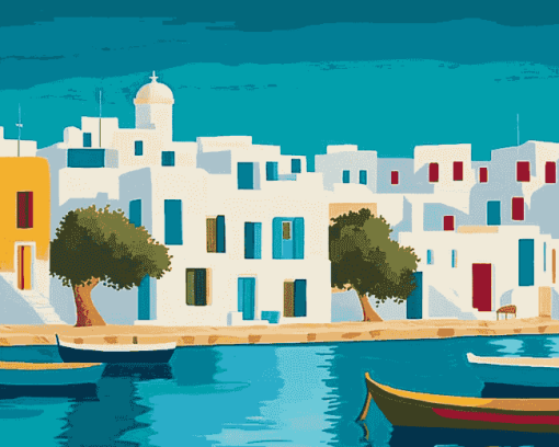 Paros Greece Cityscape Diamond Painting