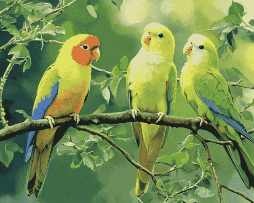 Parrotlet Birds on Tree Branch Diamond Painting