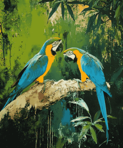 Parrots in Tropical Green Diamond Painting