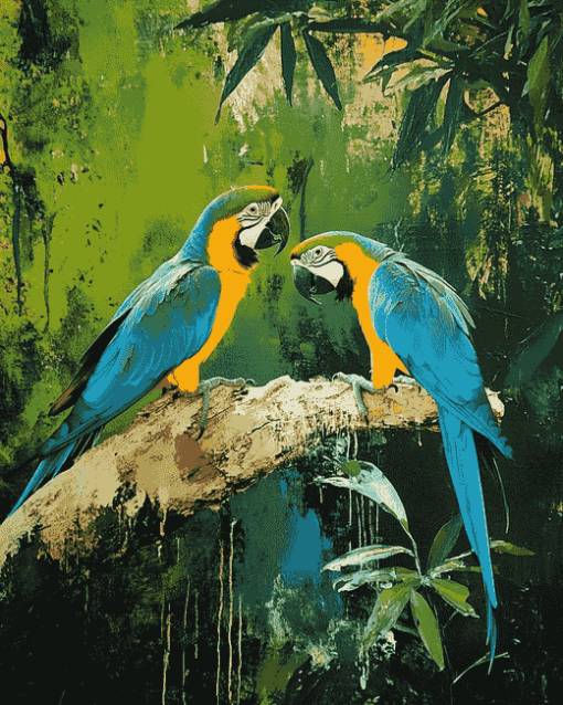 Parrots in Tropical Green Diamond Painting