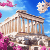 Parthenon Greece Flowers Diamond Painting