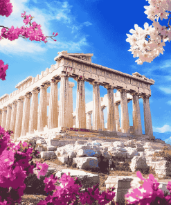 Parthenon Greece Flowers Diamond Painting