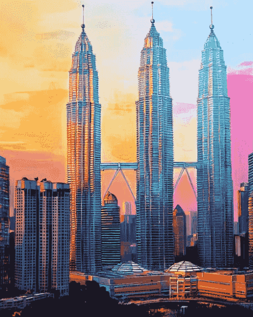 Petronas Twin Towers Cityscape Diamond Painting