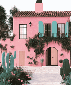 Pink Animated House Diamond Painting