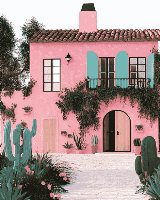 Pink Animated House Diamond Painting