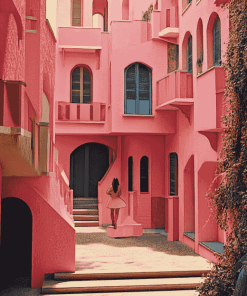 Pink Building Travel Adventure Diamond Painting