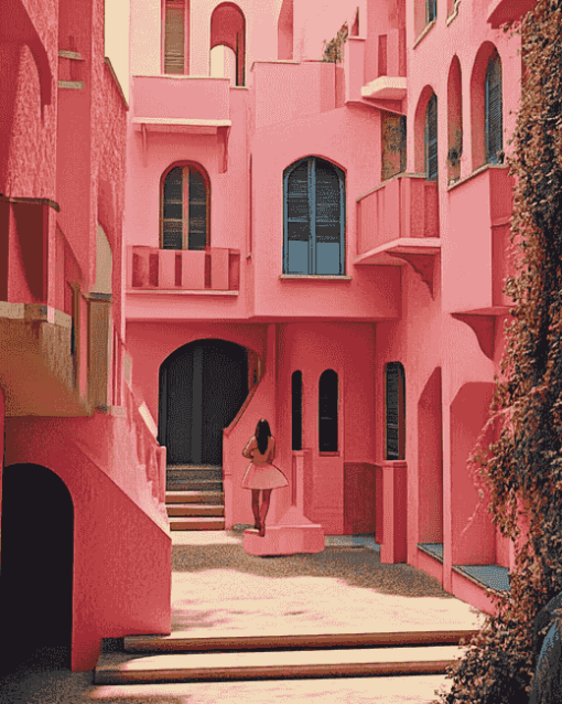 Pink Building Travel Adventure Diamond Painting