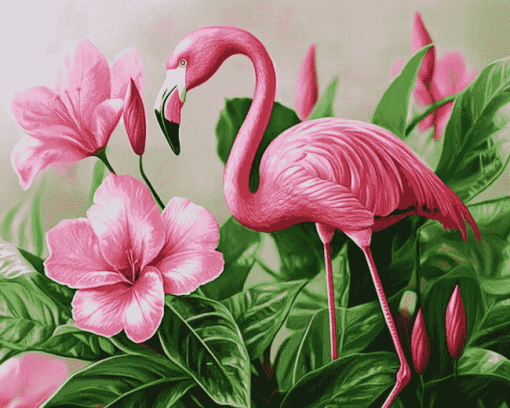 Pink Flamingo Blossoms Diamond Painting