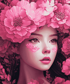 Pink Floral Fantasy Lady Diamond Painting