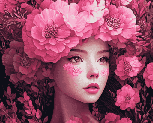 Pink Floral Fantasy Lady Diamond Painting