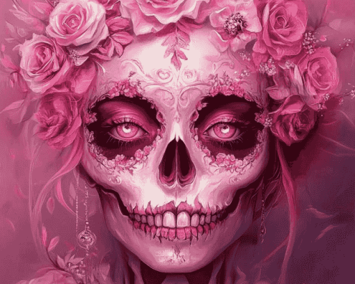 Pink Floral Skull Fantasy Diamond Painting