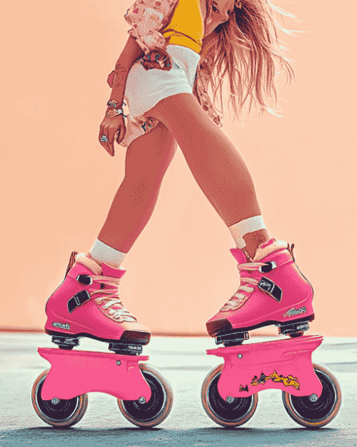 Pink Rollerblades Women Diamond Painting