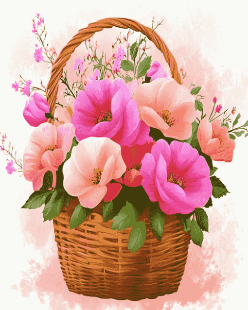 Pink Roses Basket Diamond Painting