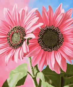 Pink Sunflowers and Blossoms Diamond Painting