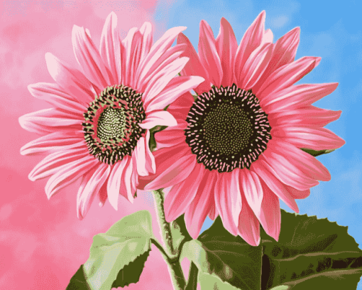 Pink Sunflowers and Blossoms Diamond Painting