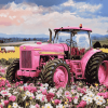 Pink Tractor in Flower Field Diamond Painting