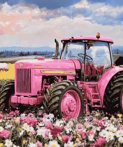 Pink Tractor in Flower Field Diamond Painting