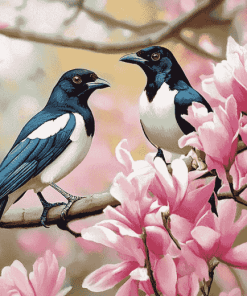 Pink Tree with Australian Magpies Diamond Painting