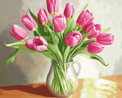 Pink Tulip Blossoms Diamond Painting