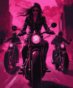 Pink Women Bikers Diamond Painting