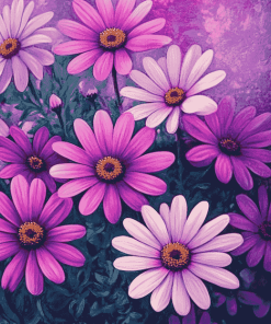 Pink and Purple Daisy Blossoms Diamond Painting