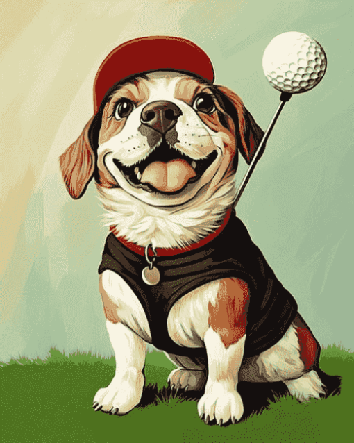 Playful Puppy Golf Diamond Painting