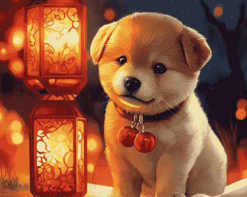 Playful Puppy Lantern Diamond Painting