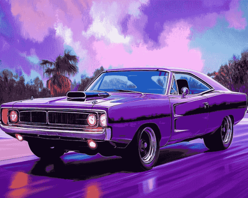 Plum Crazy Plymouth Roadrunner Diamond Painting