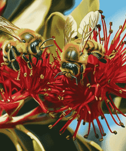 Pohutukawa Blossom with Bees Diamond Painting