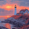 Portland Lighthouse Sunset Diamond Painting