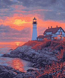 Portland Lighthouse Sunset Diamond Painting