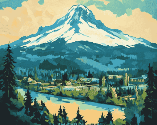 Portland Mountain Scenery Diamond Painting