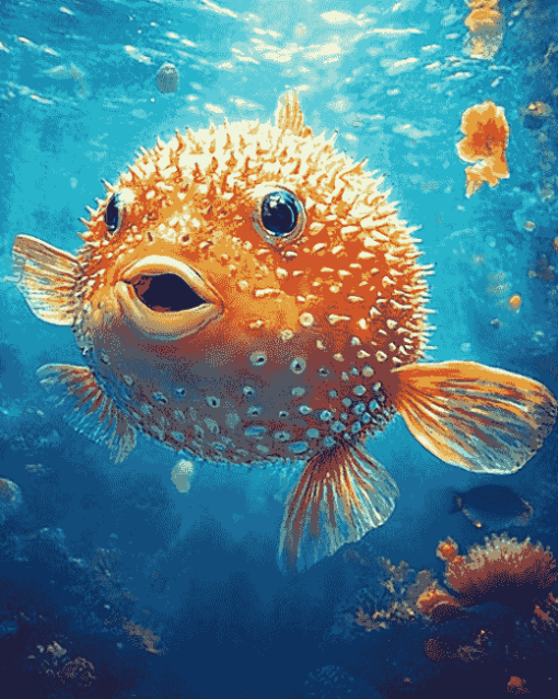 Puffer Fish Diamond Painting with Koi Carps