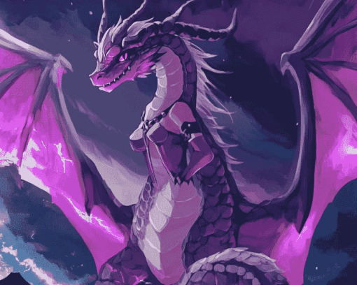 Purple Anime Dragon Fantasy Diamond Painting