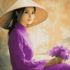 Purple Ao Dai Vietnamese Girl Diamond Painting