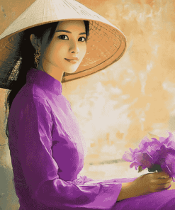 Purple Ao Dai Vietnamese Girl Diamond Painting