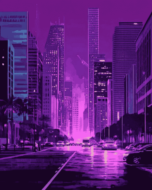 Purple City Skyline Diamond Painting