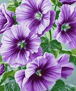 Purple Mallow Blossoms Diamond Painting