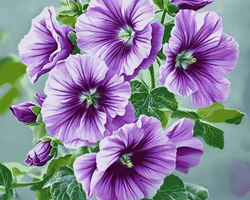 Purple Mallow Blossoms Diamond Painting