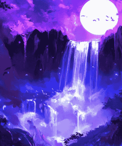 Purple Moonlight Waterfalls Diamond Painting